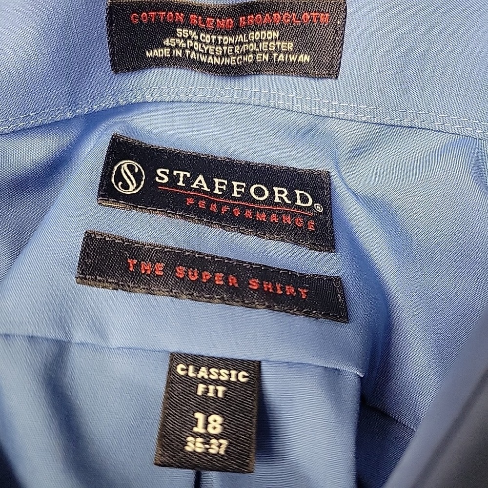 Stafford Shirt Mens 18 36-37 Blue The Super Shirt Classic Fit Long Sleeve Office - Picture 4 of 6